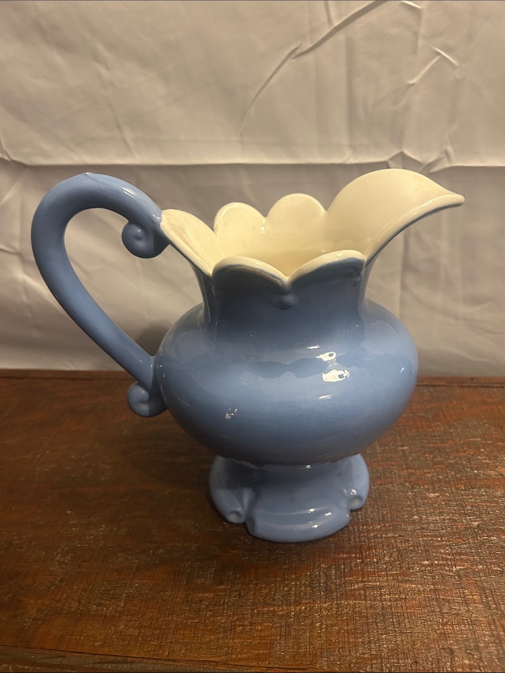 True blue vintage ceramic pitcher